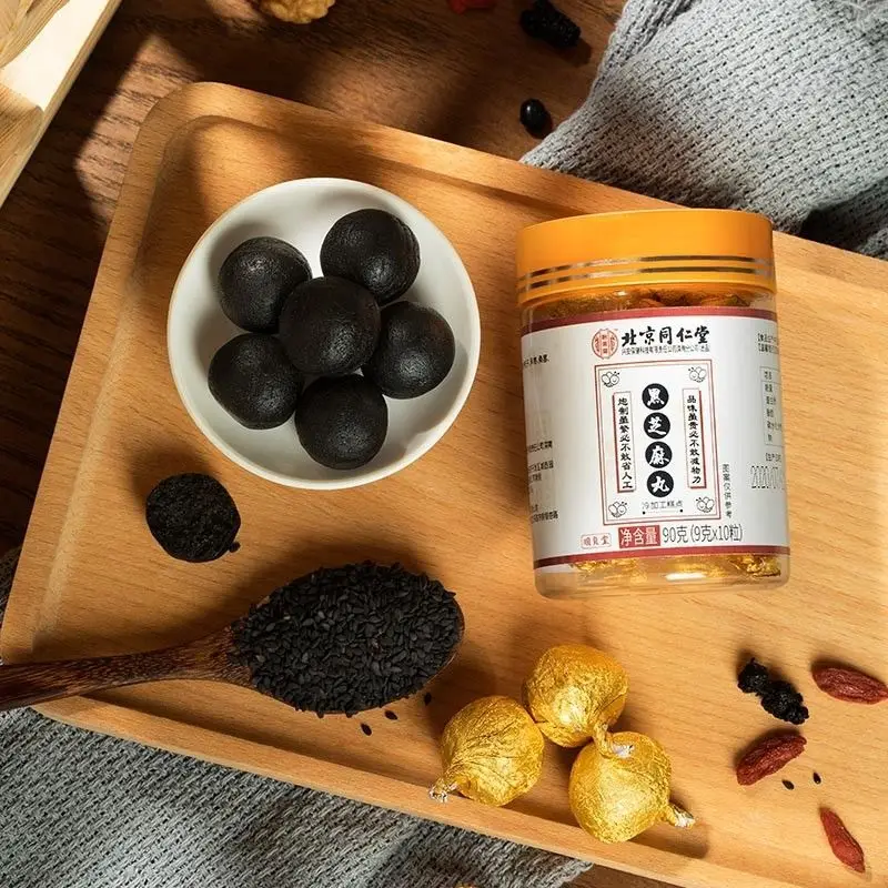 S&eacute;samo negro con bolas de miel naturales hechas a mano, comida saludable org&aacute;nica tradicional de china, nutritiva, para belleza, buen gusto-0
