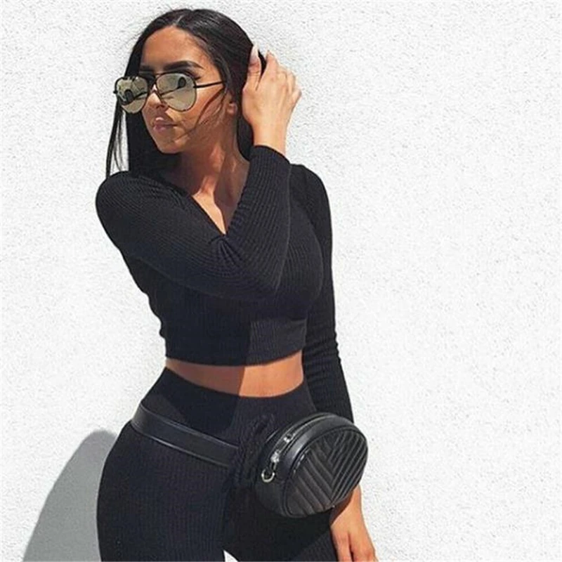 Осенне зимний женский костюм сексуальный комплект топ + штаны спортивный