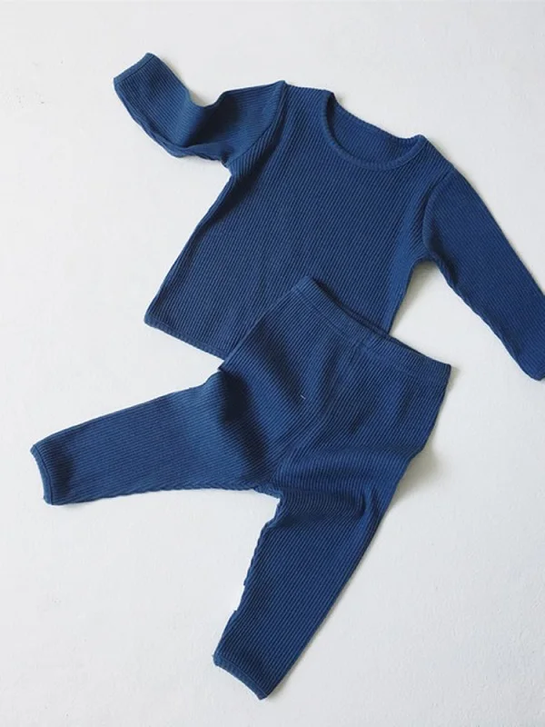navy blue Новинка года; Модный комплект для маленьких девочек; Лидер продаж; Детский мягкий комплект с длинными рукавами для мальчиков и девочек; комплект из футболки и штанов в рубчик; LZ272 - Цвет: navy blue