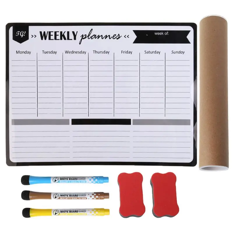 

Weekly Planner Soft Magnetic Whiteboard Fridge Magnets Drawing Message Board Remind Memo Pad Calendar QXNF
