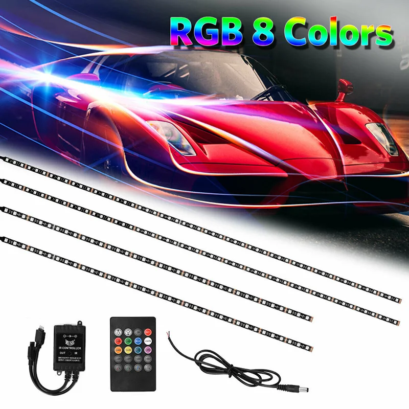 4x RGB Светодиодные ленты под автомобилей Tube Underglow неон днище кузова светильник