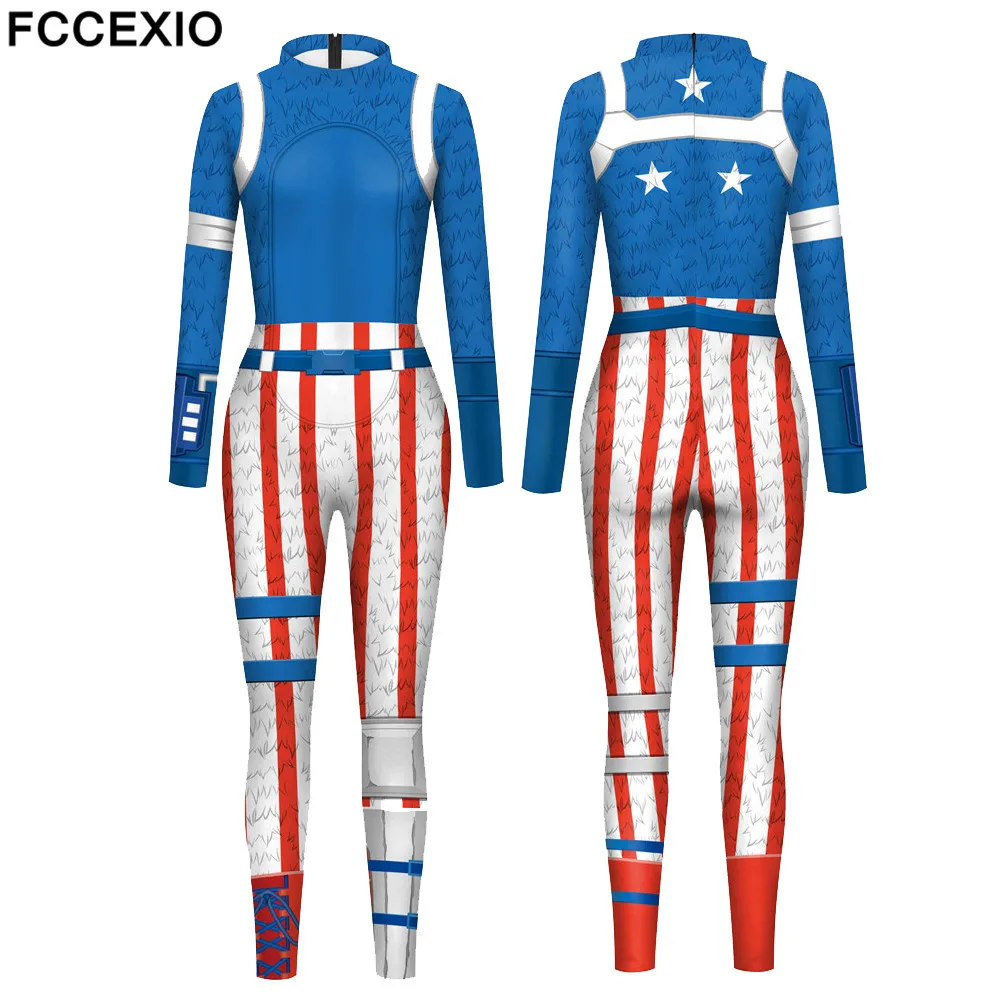 

FCCEXIO Five-Pointed Atar Stripes 3D Print New Sexy Bodysuits Cosplay Jumpsuit Adults Onesie Fashion Long Sleeve Outfits