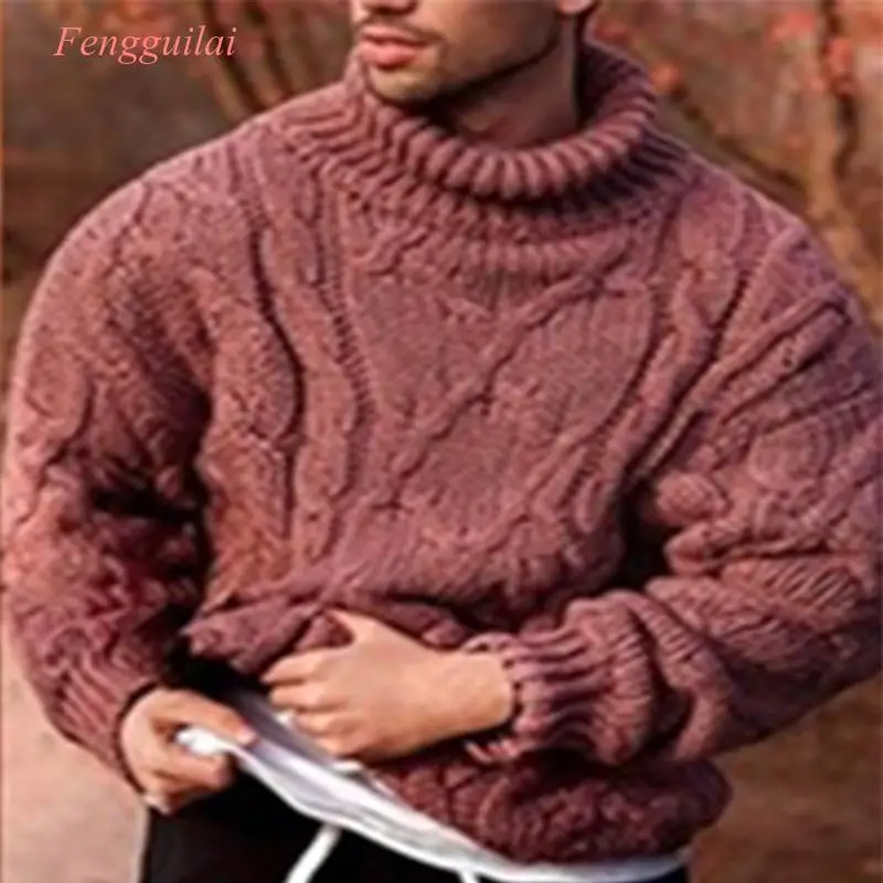 

New Fashion Solid Color Warm Men's Sweater High Collar Knitted Jacket Sweater 2020