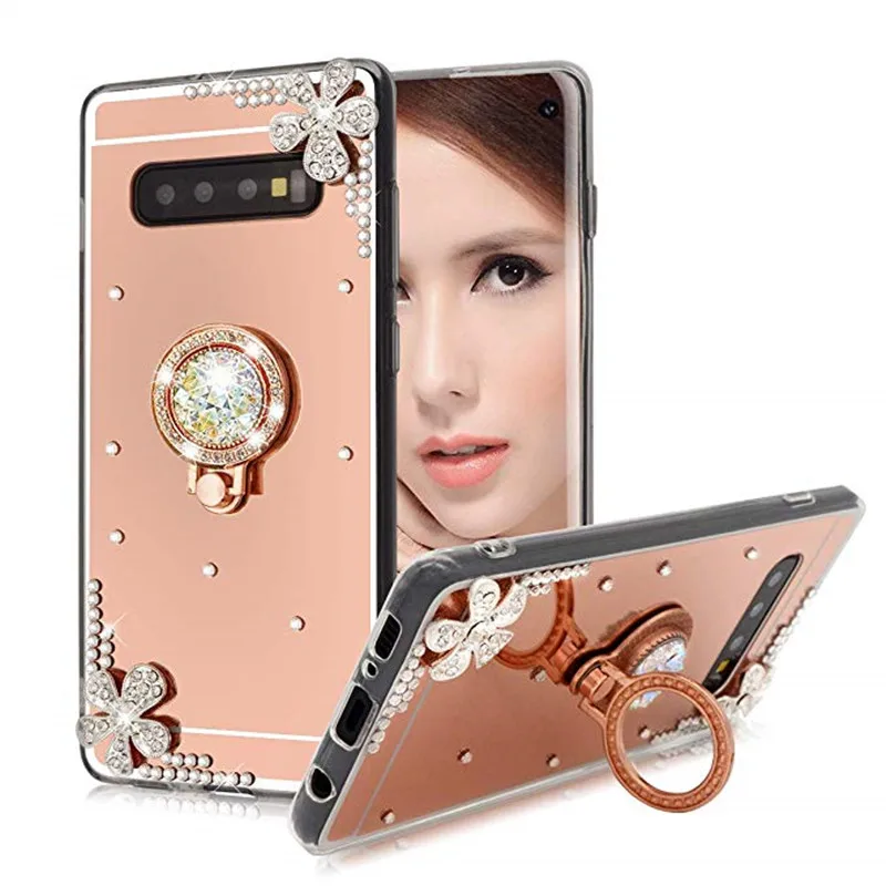 Зеркальный чехол со стразами для Samsung Galaxy Note 9 8 S10 Plus S10E 5G металлический держатель