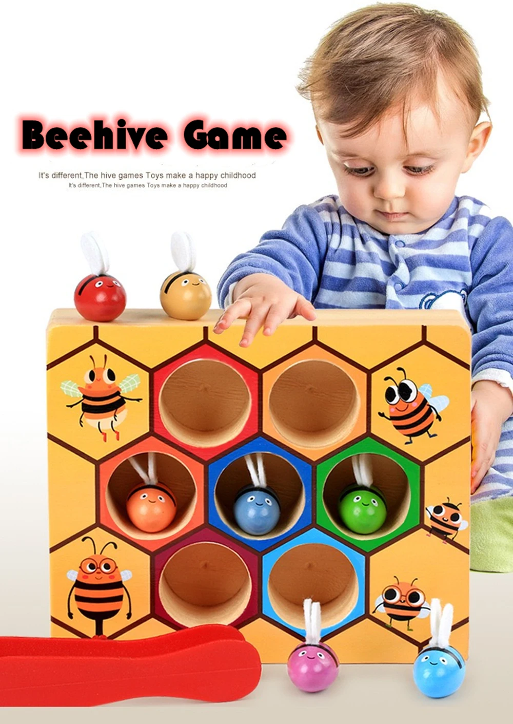 

Hot Wooden Leaning Educatinal Toys Children Montessori Early Education Beehive Game Childhood Color Cognitive Clip Small Bee Toy