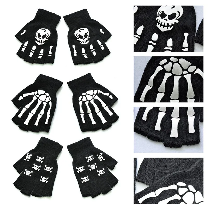 

Halloween Style Gloves Horror Skull Claw Bone Skeleton Half Gloves Novelty Unisex Mitten Gloves Winter Hand Warmer