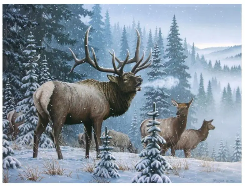 Пейзаж Зимний снег алмазная живопись лосяй мозаика вышивка олень животные