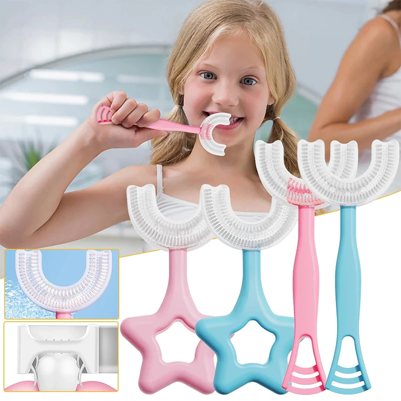 

Мягкая Силиконовая зубная щетка для детей, 360 градусов, U-образная зубная щетка, Papanicolaou бридная зубная щетка для малышей HB88