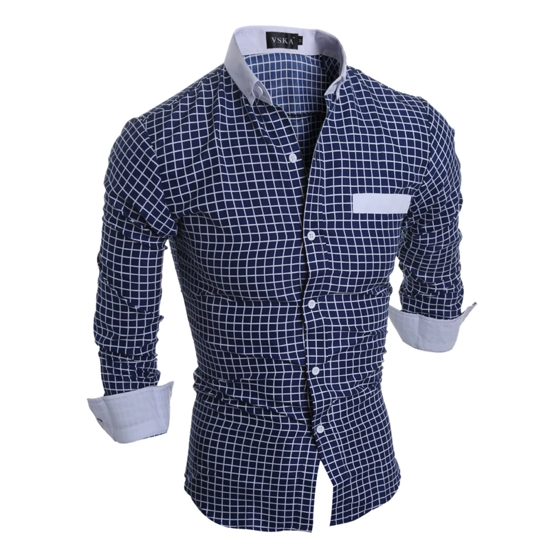 

Camisa masculina 2018 Men'S Fashion Men Shirt Fashion Printing Slim Lattice Long-Sleeve Shirt Shirt Camisa Masculina XXL