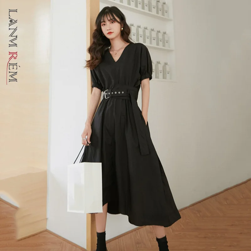 

LANMREM черные платья 2021 летнее женское элегантное короткое Повседневное платье с пышными рукавами женская уличная одежда новое поступление ...