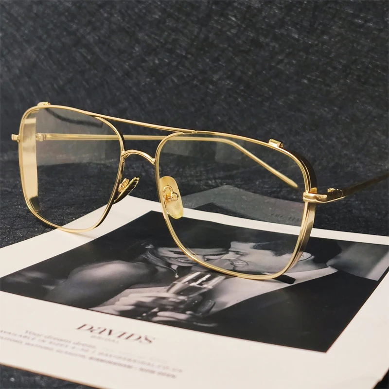 Мужские компьютерные очки в ретро стиле золотистые металлические квадратные для