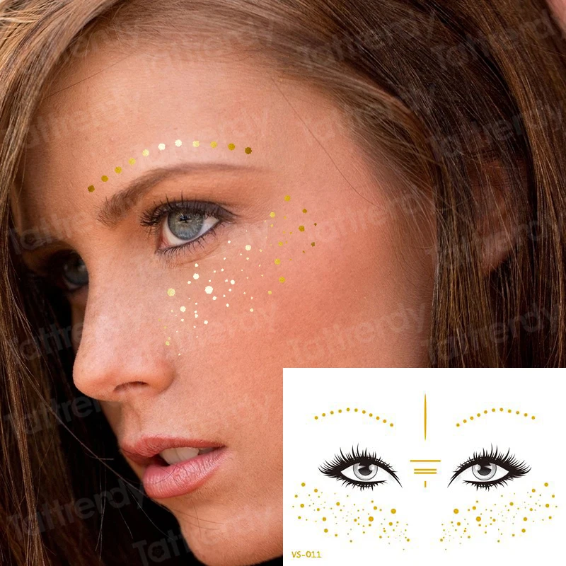 

glitter tattoo stickers face tattoo flash gold silver temporary face tattoos egyptian girls metalic tattos waterproof makeup