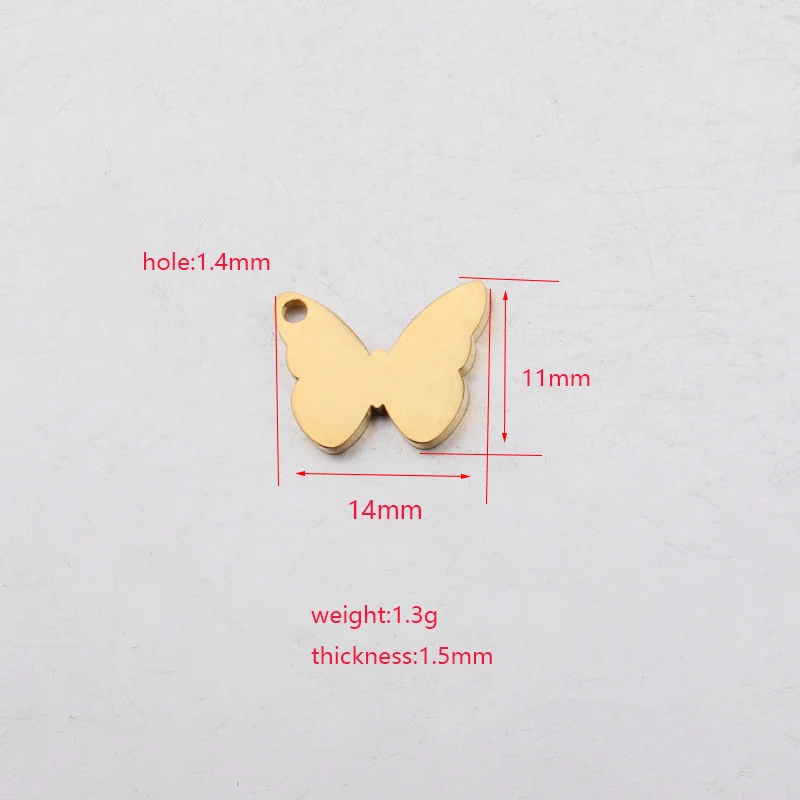 

5pcs/lot 11x14mm Stainless Steel Butterfly 1.4mm Hole Polishing Pendants For DIY Necklace Making Supplies Jewelry Finding