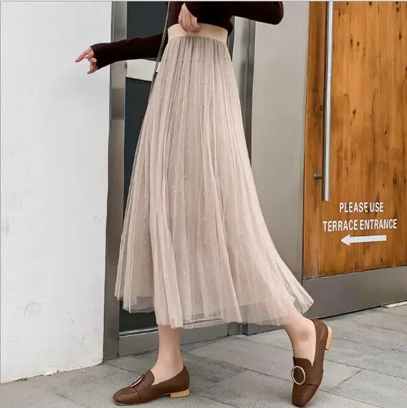 Женская фатиновая юбка с высокой талией летняя плиссированная черного и