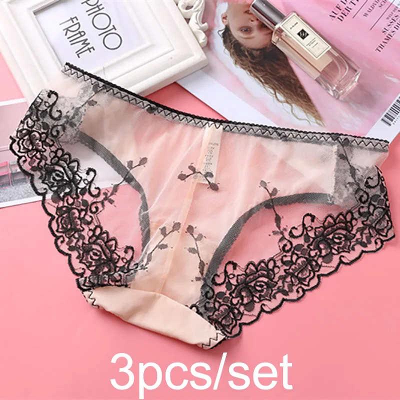 L 3pcs Женские бесшовные кружевные трусики, прозрачные хлопковые трусы с низкой посадкой разных цветов, нижнее белье - Цвет: L 3pcs