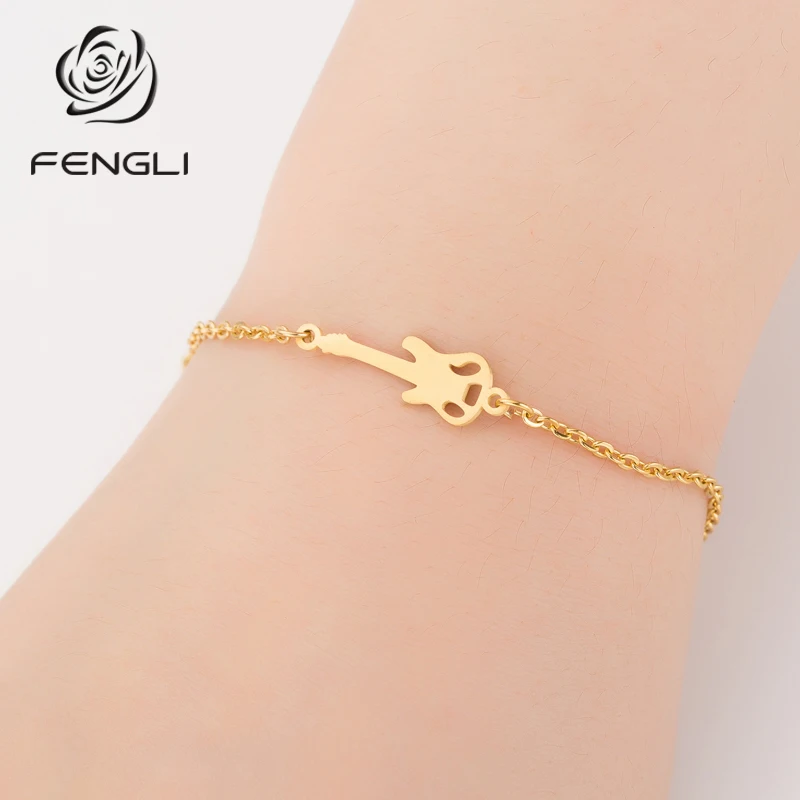 FENGLI гитара браслет из нержавеющей стали простой дизайн золотой ручной цепи
