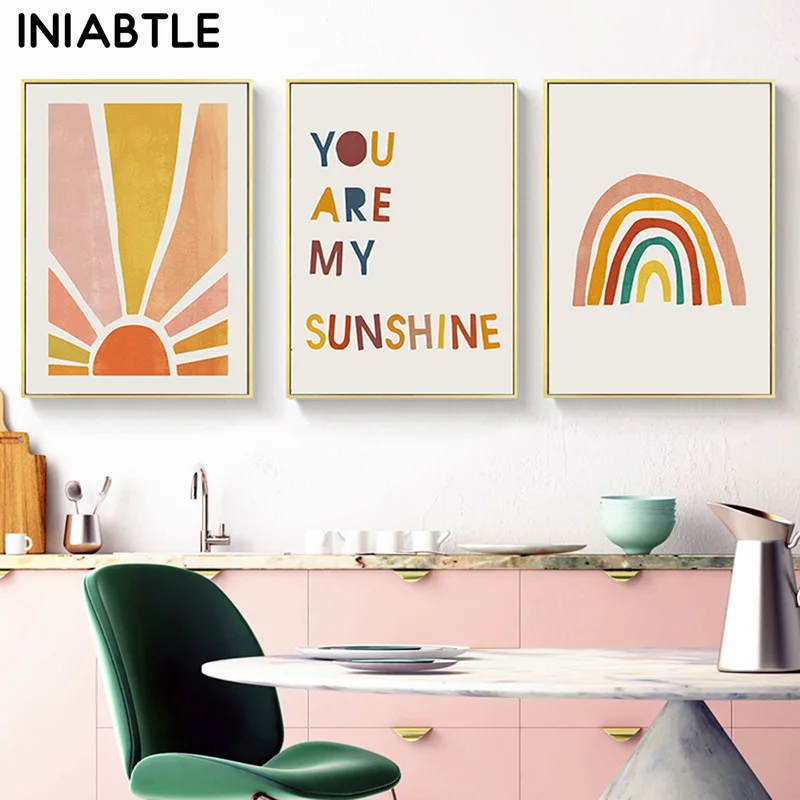 

Sun Rainbow Sunshine Watercolor Poster Nursery Wall Art Print Abstract Canvas Painting Nordic Child Picture Baby Kids Room Decor