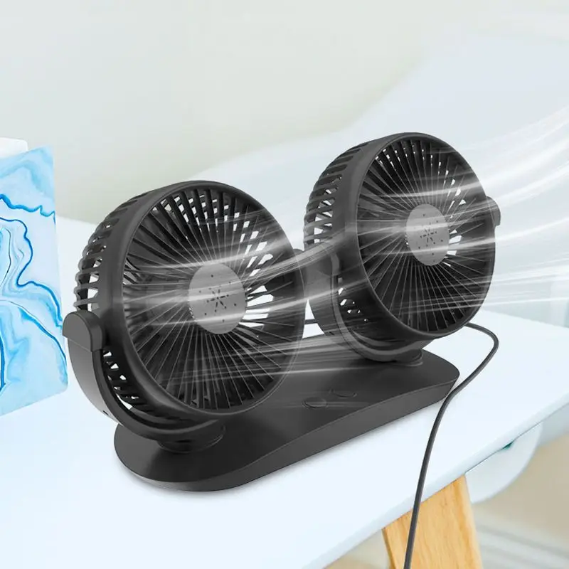 

Universal Dual Head USB Powered 3-Speed Adjustable Car Dashboard Cooling Air USB Fan for Car SUV Vehicles Desk Home Office