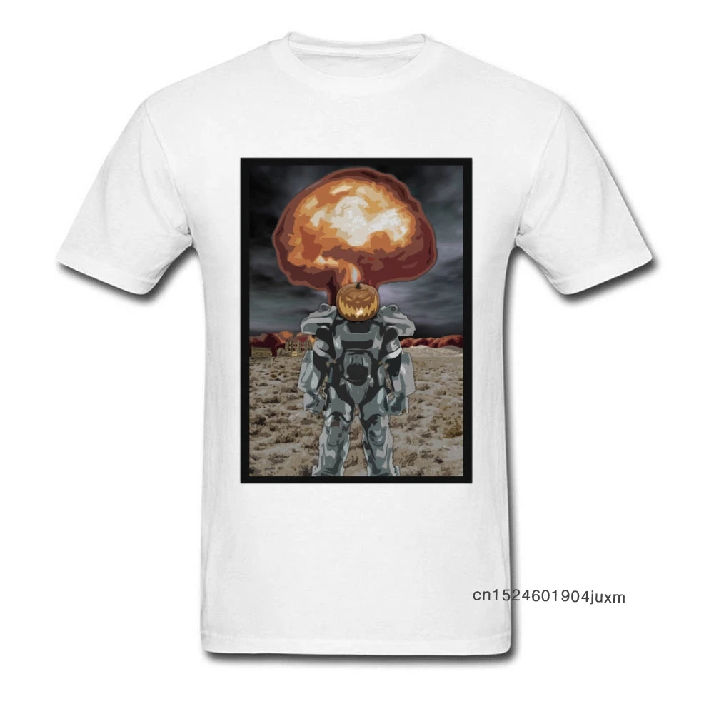 Хэллоуин Fallout 4 Футболка мужская белая футболка бум робот Тыква печати топы
