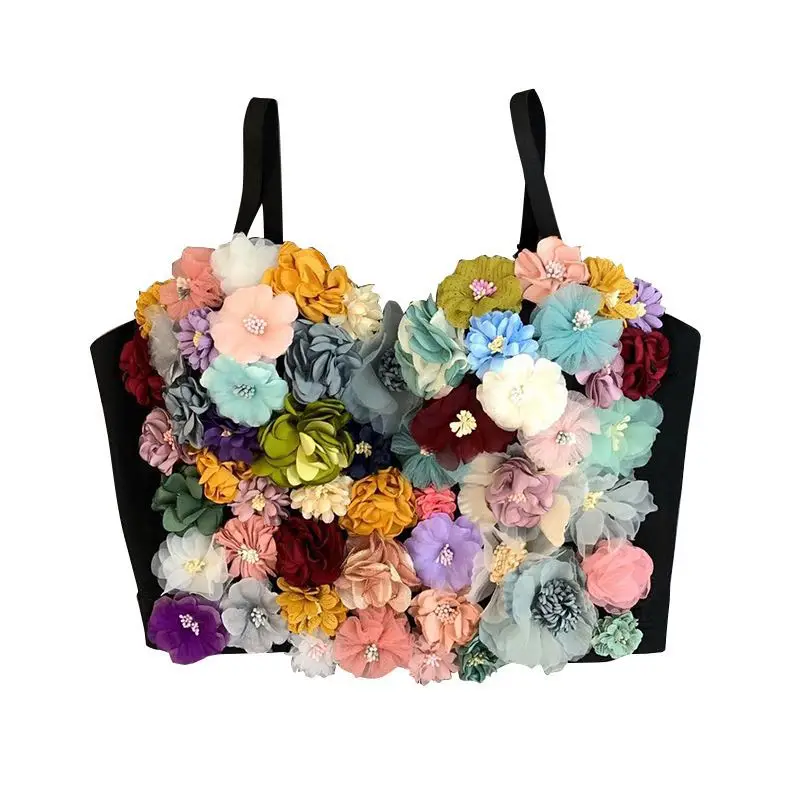 

New Three-dimensional Flower Decoration Color Flower Bra Camisole Top Women Flower Tops Girls Lady Holiday Seaside Sexy Tops