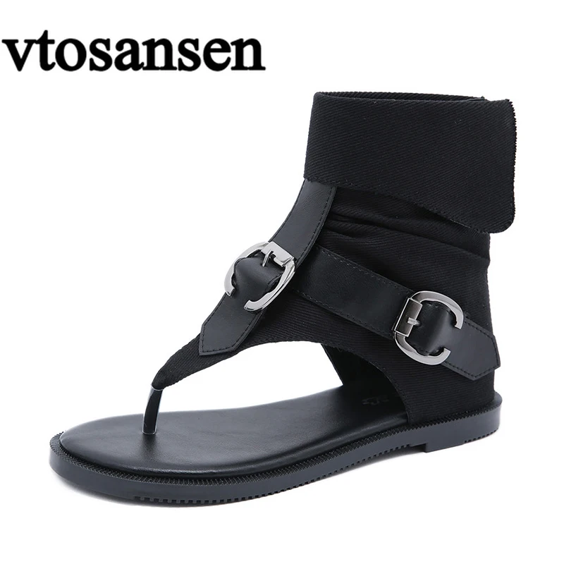 spesifikasi Sandal Datar Musim Panas Gesper Mode Untuk Wanita Sandal Jepit Denim Tali Pergelangan Kaki Sandal Pantai Gaya Roma Kualitas Tinggi Filas Perempuan Perempuan