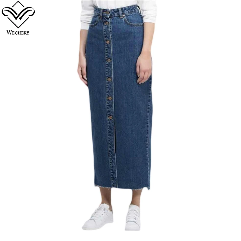 

Wechery Denim Skirt Muslim Women Jeans Skirts Blue Long Clothing Islamic Turkish Islamic Middle East Clothes
