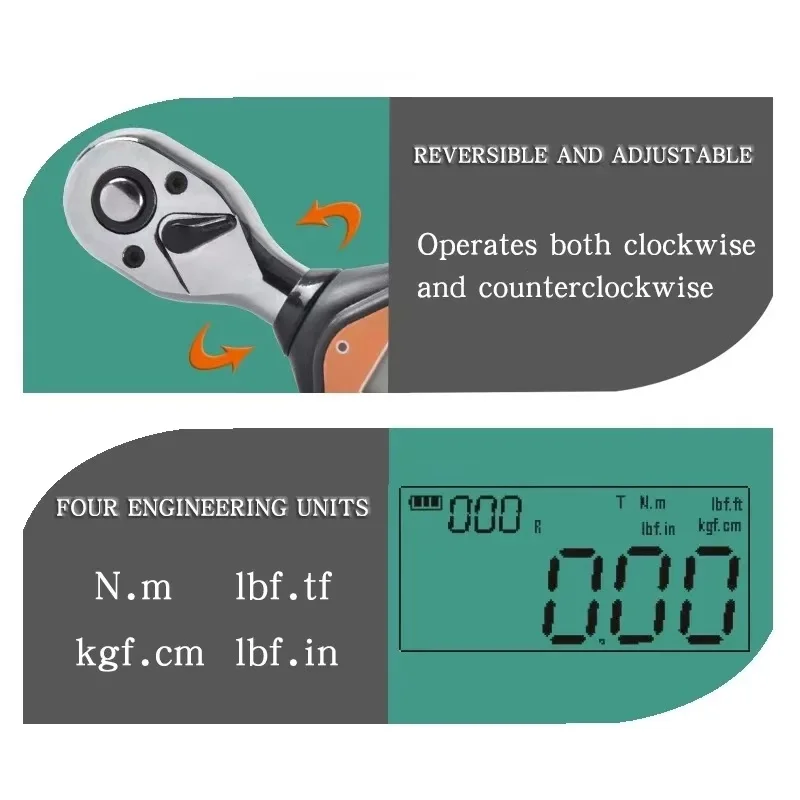 

Short Handle 1/2"1/4"3/8" Digital Torque Wrench Adjustable Torque 10-100N.m Force Measurement Repair Car Bicycle Torque Meter