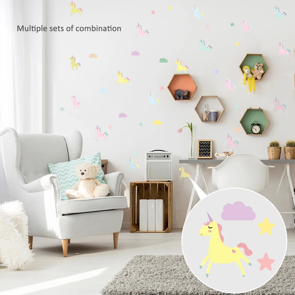 

2022 Hot Multicolor Unicorn Clouds Wall Stickers For Children's Cartoon Wall Stickers Living Room Bedroom Gift PA116