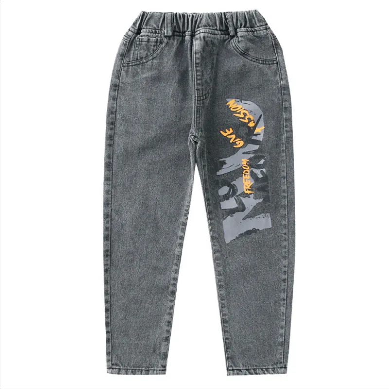 

LucaLucky New 2021 Letter Printed Big Girls Jeans Pants Clothes Children Elastic Waist Casual Denim Trousers Kids Spring Bottoms