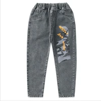 lucalucky new 2021 letter printed big girls jeans pants clothes children elastic waist casual denim trousers kids spring bottoms