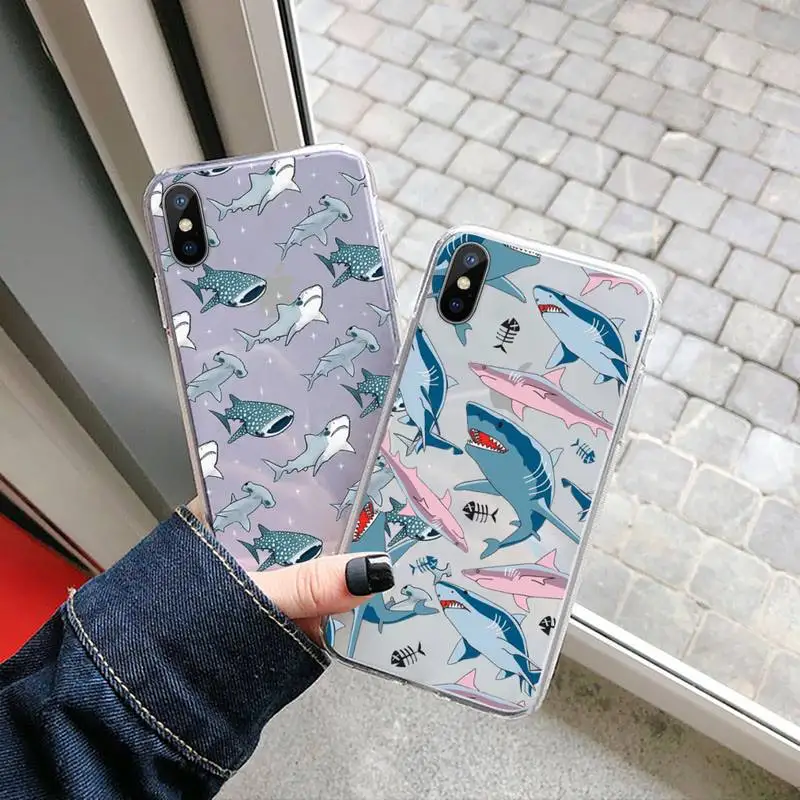 

shark cartoon horror animal ocean funda coque cover Phone Case Transparent for iPhone 6 7 8 11 12 s mini pro X XS XR MAX Plus