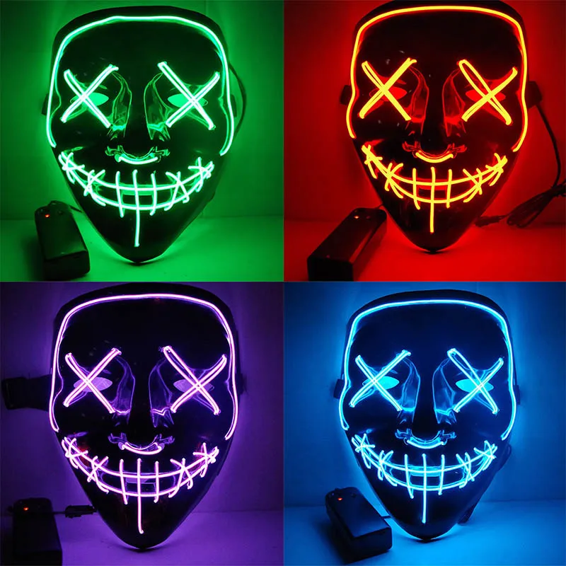 

Halloween LED Mask Purge Masks Election Mascara Costume DJ Party Light Up Masks Glow In Dark 10 Colors To Choose