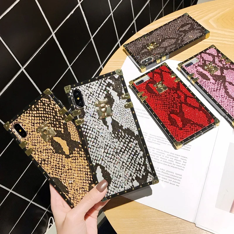 Vintage Snake Skin Case For iPhone 11Pro Max 7 8 Plus Luxury Brand Square Phone Cover 8Plus X XR XS Capa | Мобильные телефоны и