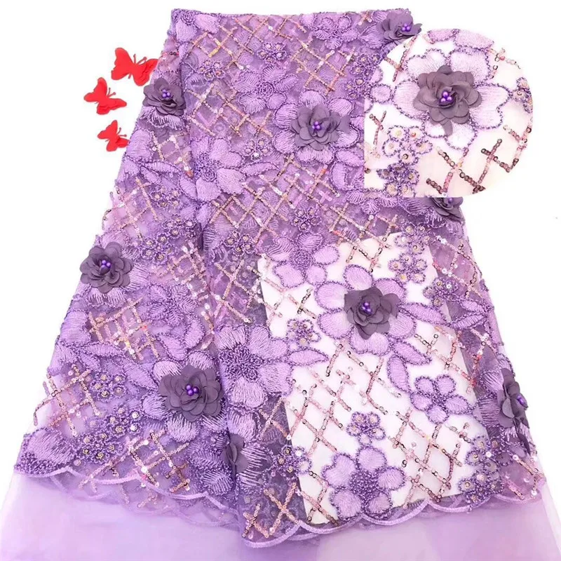 Новейшая французская кружевная ткань с 3d бисером и цветочной вышивкой