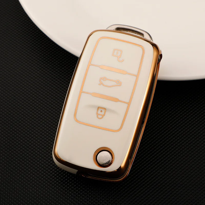 

TPU Car Flip Key Case for Volkswagen VW Polo Golf Passat Tiguan Beetle Caddy T5Up Eos Skoda Octavia Seat Ring Cover Shell