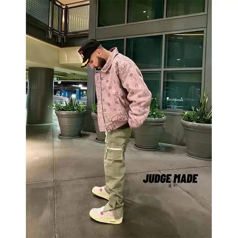 

21SS Rhude Pants Men Women High Quality Vintage RHUDE Safari Style Cargo Pants Wash Multiple Pockets Zipper Drawstring Trousers