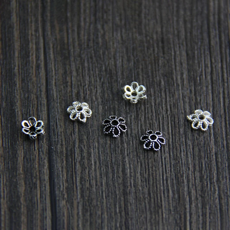 10PCS 925 Silver Color 5.5MM Flower Bead Hollow Caps DIY Jewelry Findings Accessories Bracelet Connector Wholesale