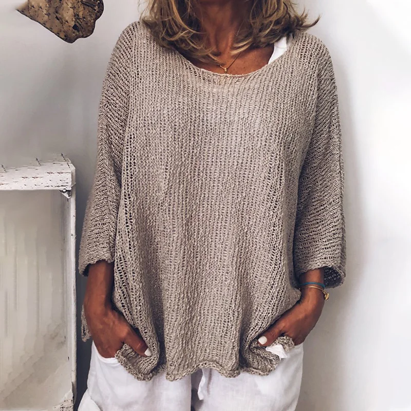 Большие размеры льняная Свободная блузка женская Мода Новые Топы Boho с длинным рукавом и круглым вырезом Женская рубашка размера плюс 4XL 5XL#67