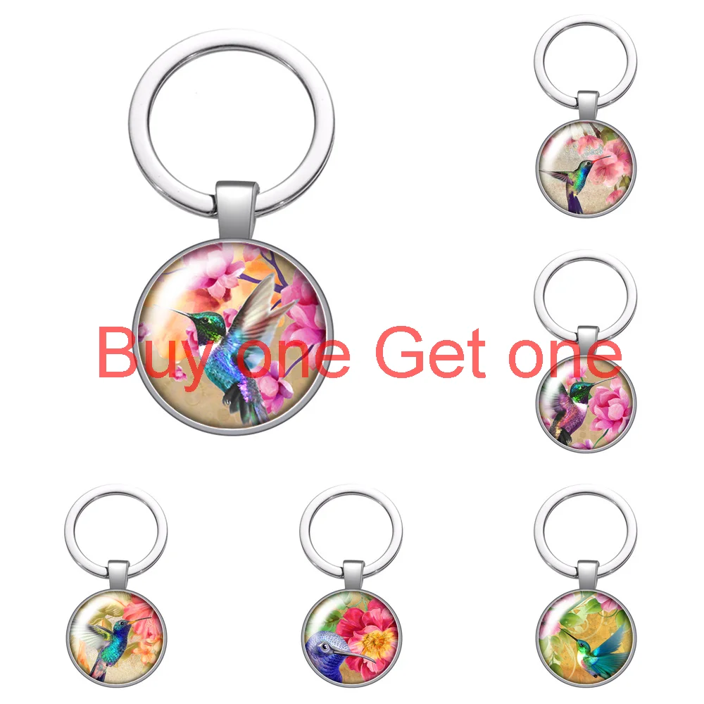 

Брелок в виде цветка, птицы, колибри, животных, новый стеклянный брелок с кабошоном, брелок для автомобильных ключей, посеребренный держател...