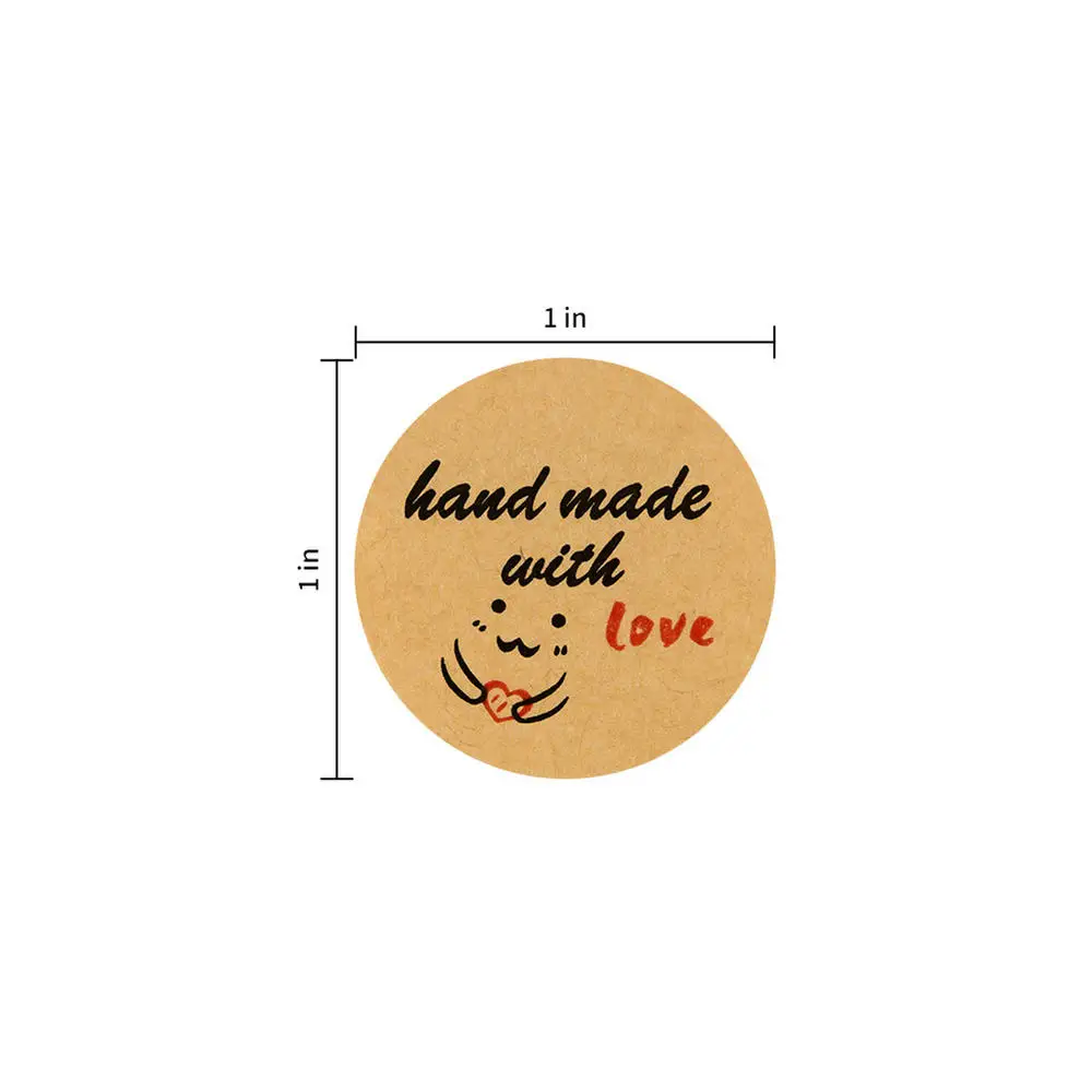 

500pcs Handmade With Love Kraft Paper Stickers Round Adhesive Labels Baking 25mm wedding decoration party decoration Stickers