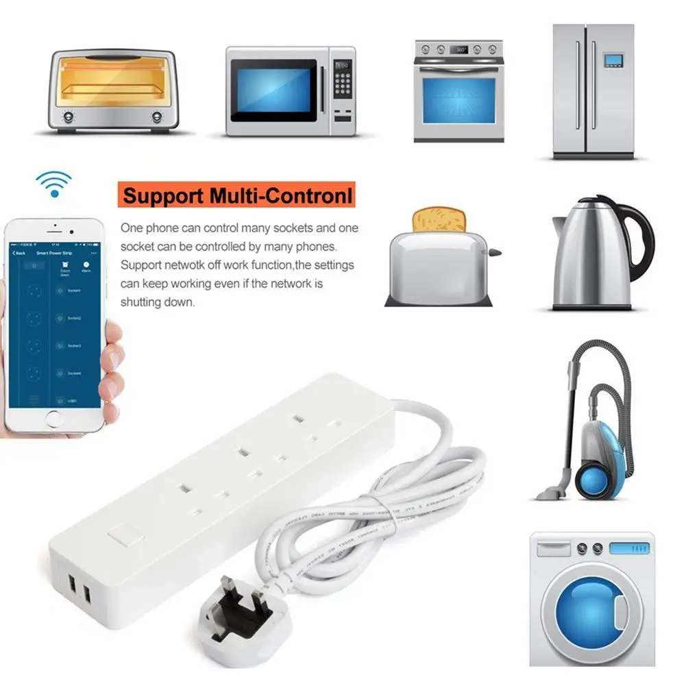Умный сетевой фильтр Wi Fi розетка с защитой от скачков напряжения 3 розетки