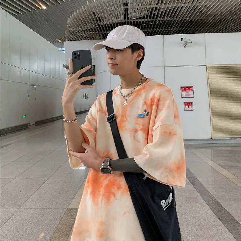 

Embroidered tie-dye short-sleeved T-shirt male summer 2021 trend INS high street Hong Kong style versatile national tide origina