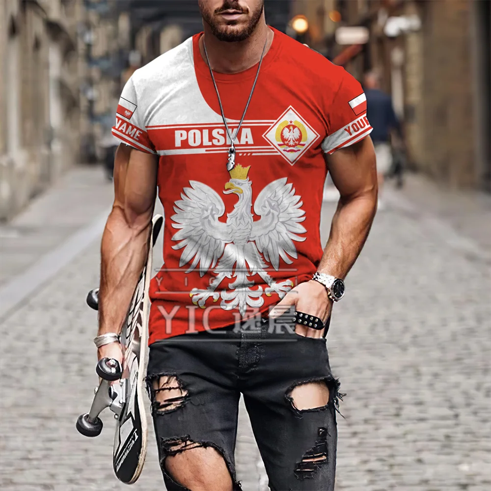 

Custom name t shirt 3D Print Poland Polynesian Tribal short sleeve Fashion Unisex Harajuku Streetwear Funny t shirt Casual