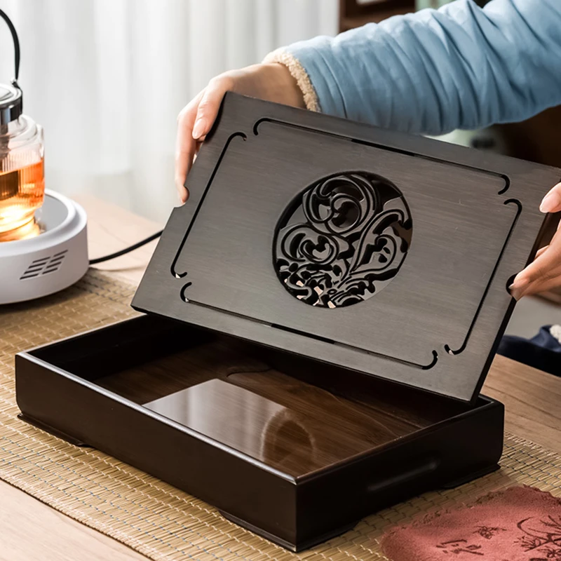 Rectangular Tea Tray Kitchen Accessories Set Table kung-Fu Water Storage tray Natural Bamboo Wood Tray-Drainag | Дом и сад