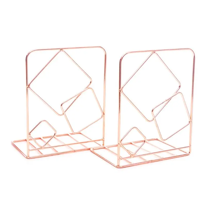 

2pcs Square Metal Desktop Bookends Book Ends Support Stand Holder Shelf Bookrack