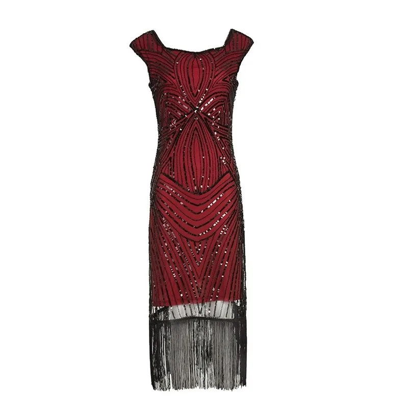 

Flapper Dress Sequined with Tassels Bodycon Vintage 1920s Gatsby Dresses Sexy Robe Handmade Beading Flapper Party Dress