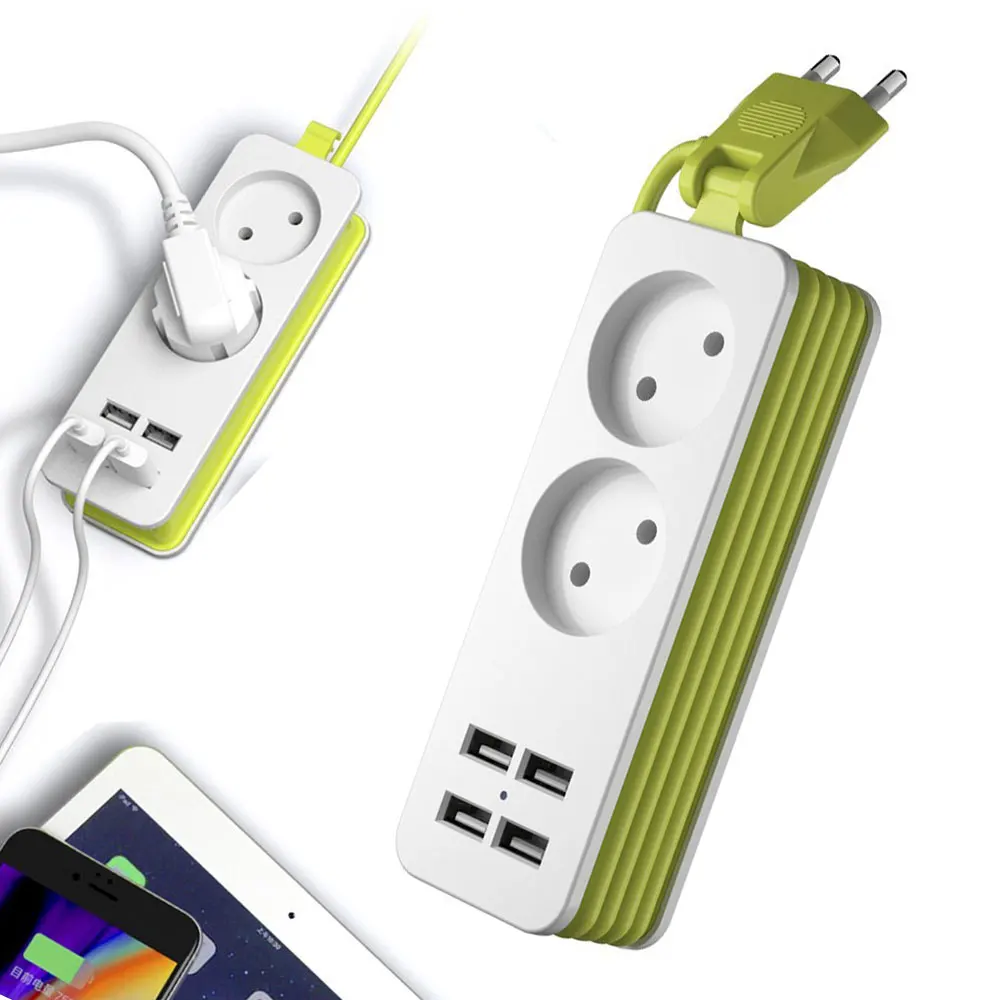 Настенный удлинитель питания с 4 USB портами для мобильных телефонов 1/2