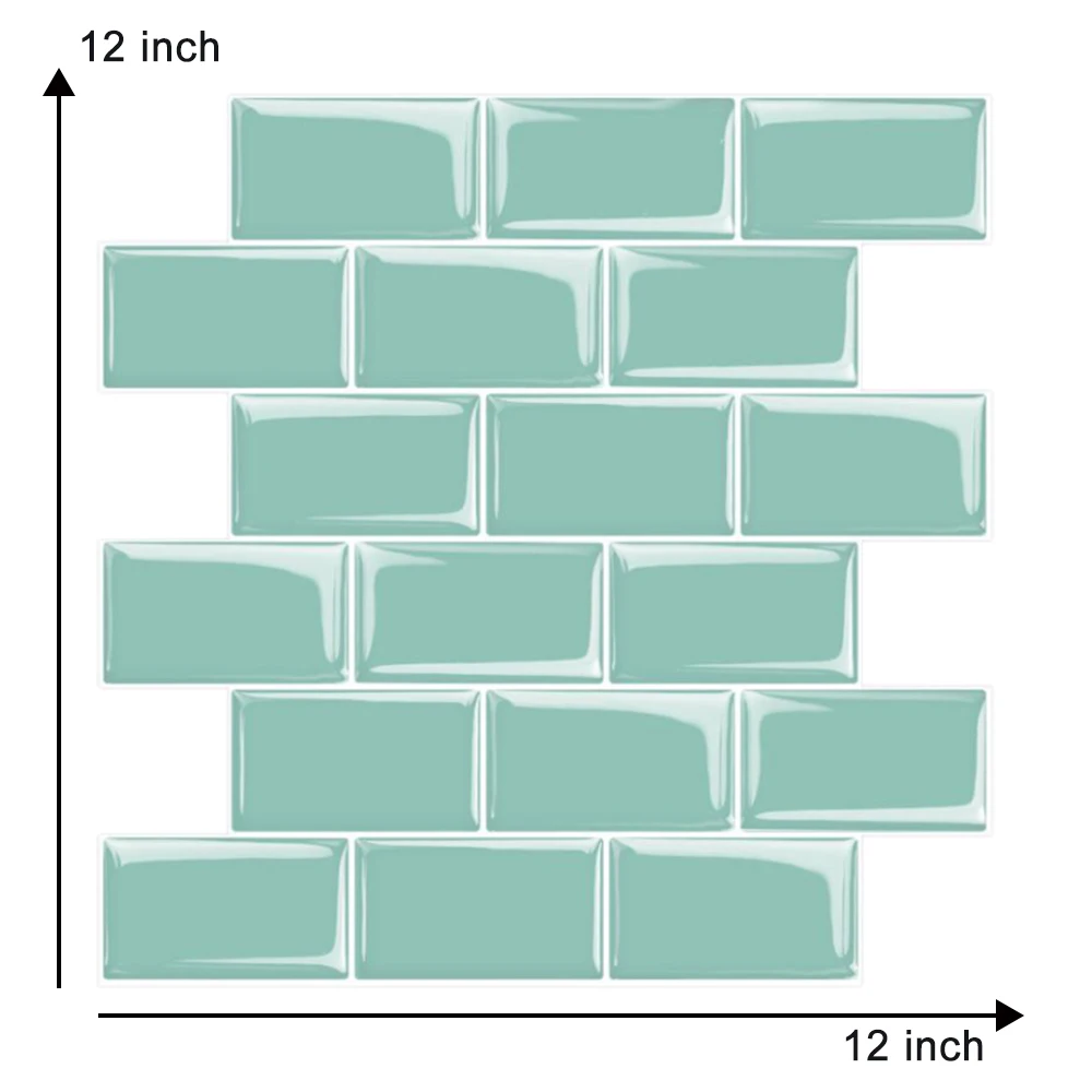 

3d Effect Waterproof Self-Adhesive Green Wall Sticker Self-Adhesive Kitchen Splash-Proof Vinyl Tile Sticker Bathroom Decoration