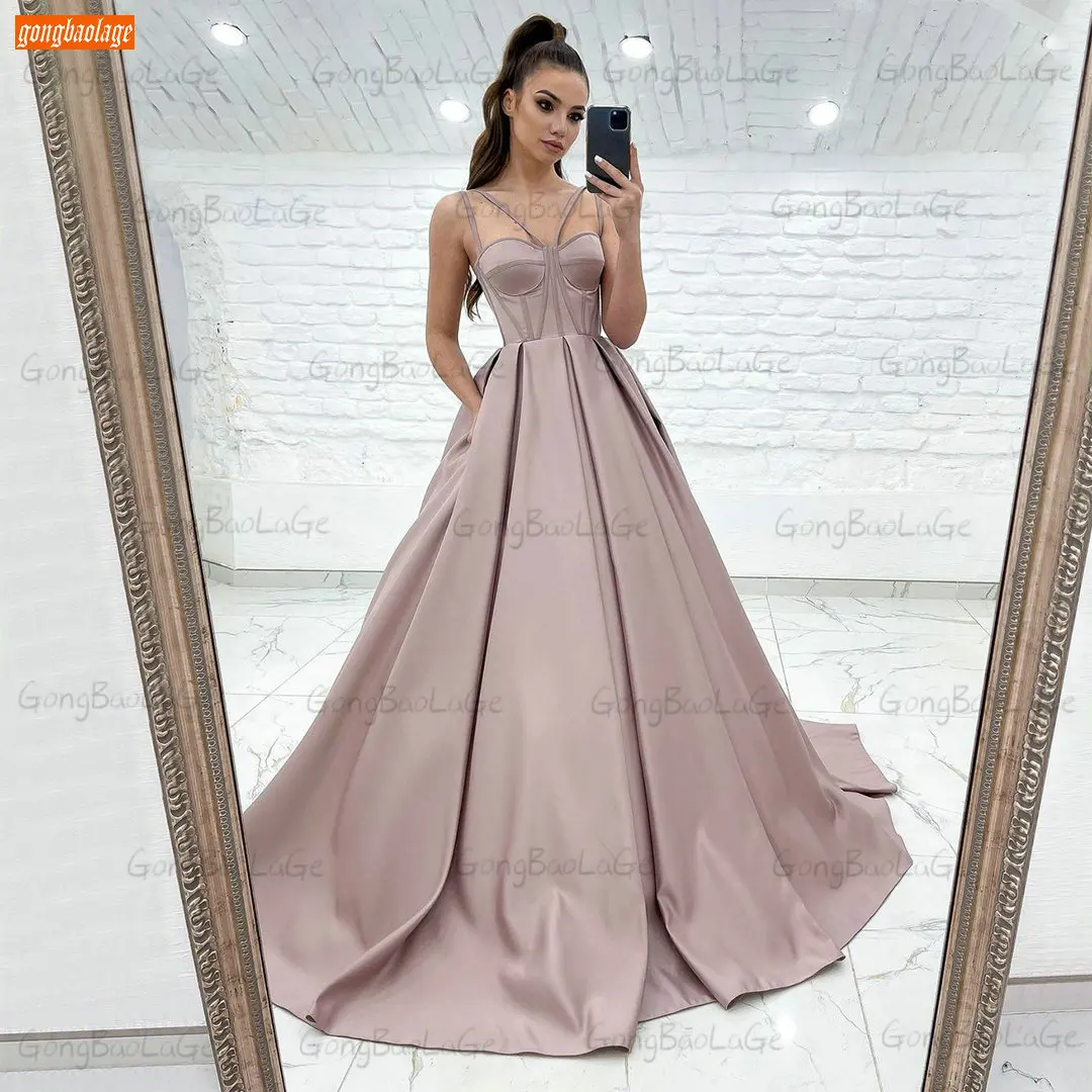 

pale pinkish gray Evening Gown 2021 Women Party Dresses A Line Satin robe de soirée femme Customized vestidos de fiesta de noche