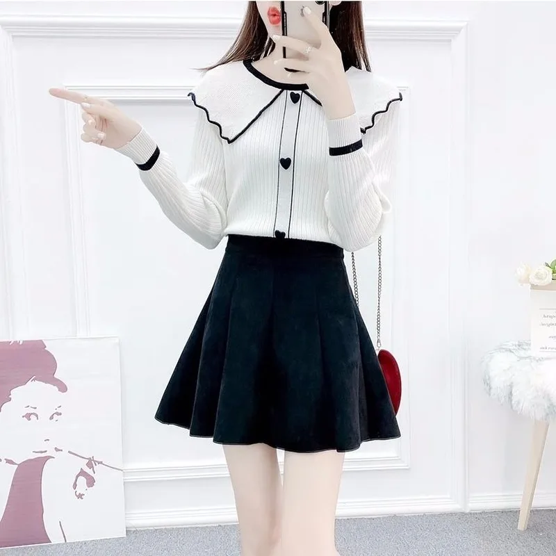 Свитер с оборками для женщин контрастного цвета вышивкой 2020 осень зима девушек